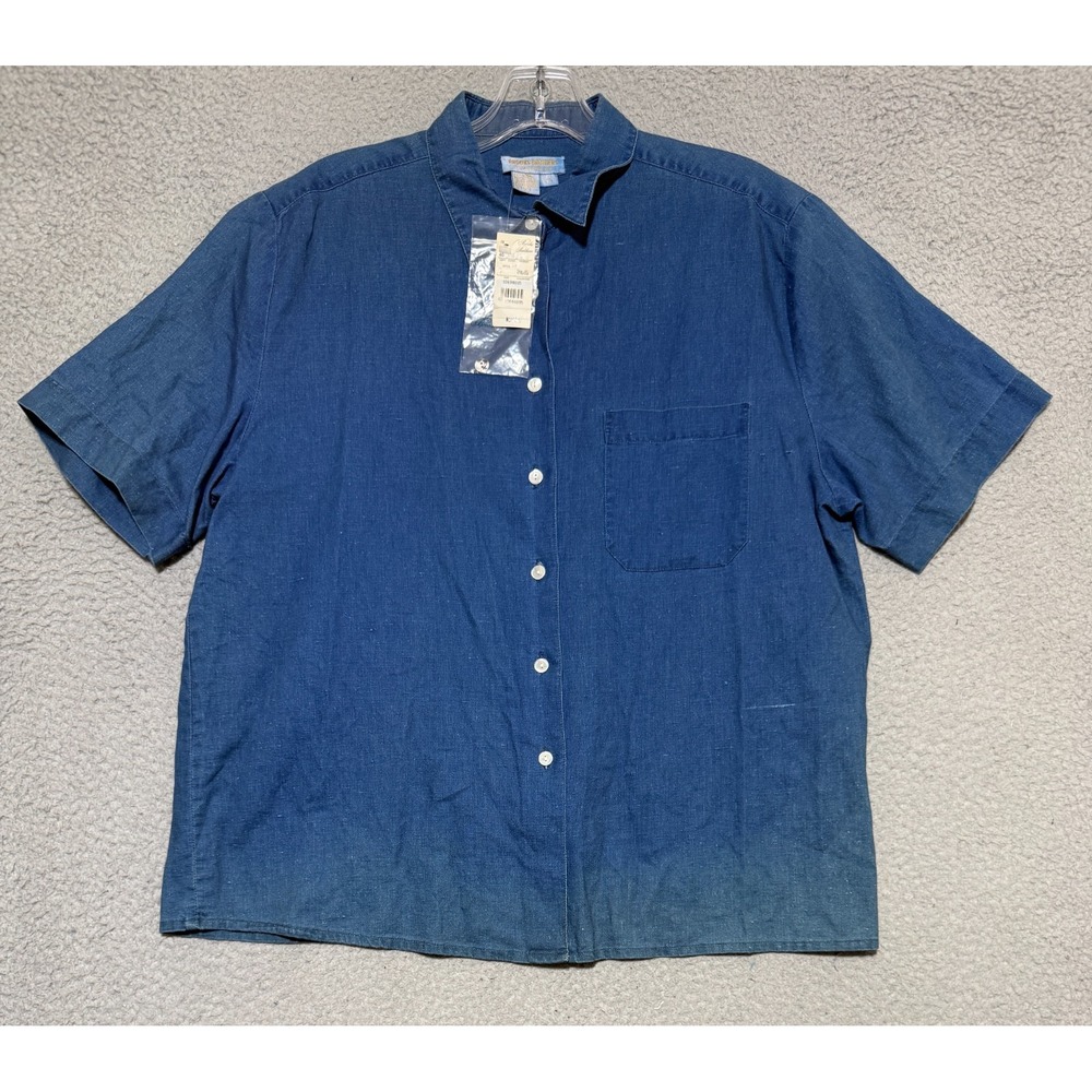 Vintage Brooks Brothers‎ Linen Blend short sleeve button shirt Womens Small Blue